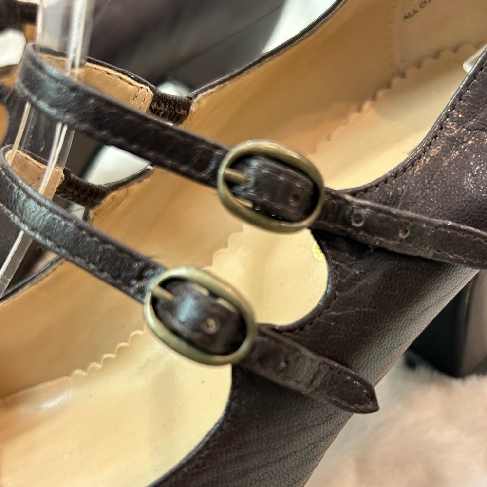 Me Too Vintage Sorima leather chocolate brown Mary Jane kitten heel size 9.5 - Picture 7 of 14